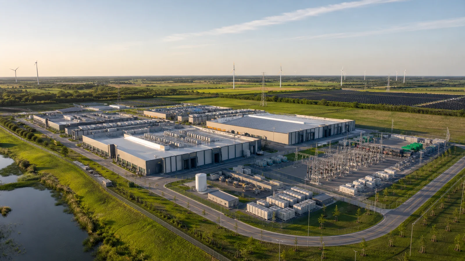 Energy-integrated data centre campus in open landscape